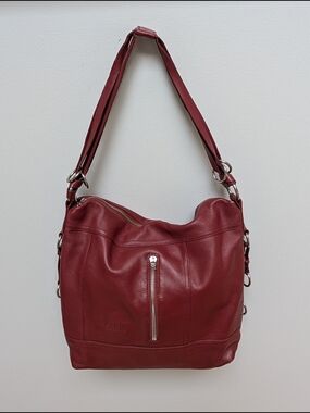 CNKW Red Genuine Leather Hobo Shoulder Bag Large Soft Leather Purse